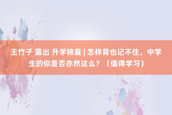 王竹子 露出 升学锦囊 | 怎样背也记不住，中学生的你是否亦然这么？（值得学习）